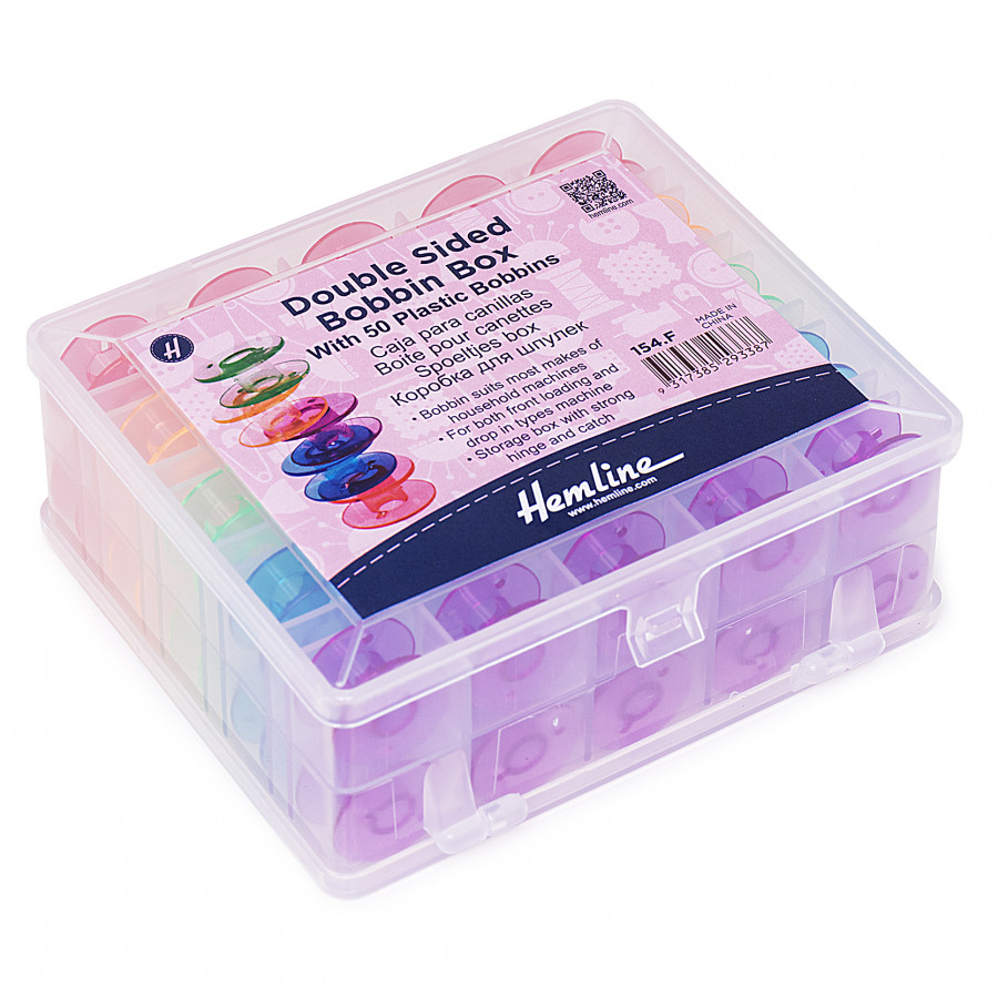 Hemline Bobbin Box: Plastic: Includes 50 plastic bobbins