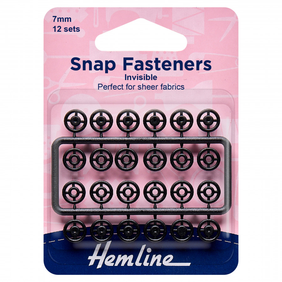Hemline Sew-On Plastic Snap Fasteners - Black 7mm