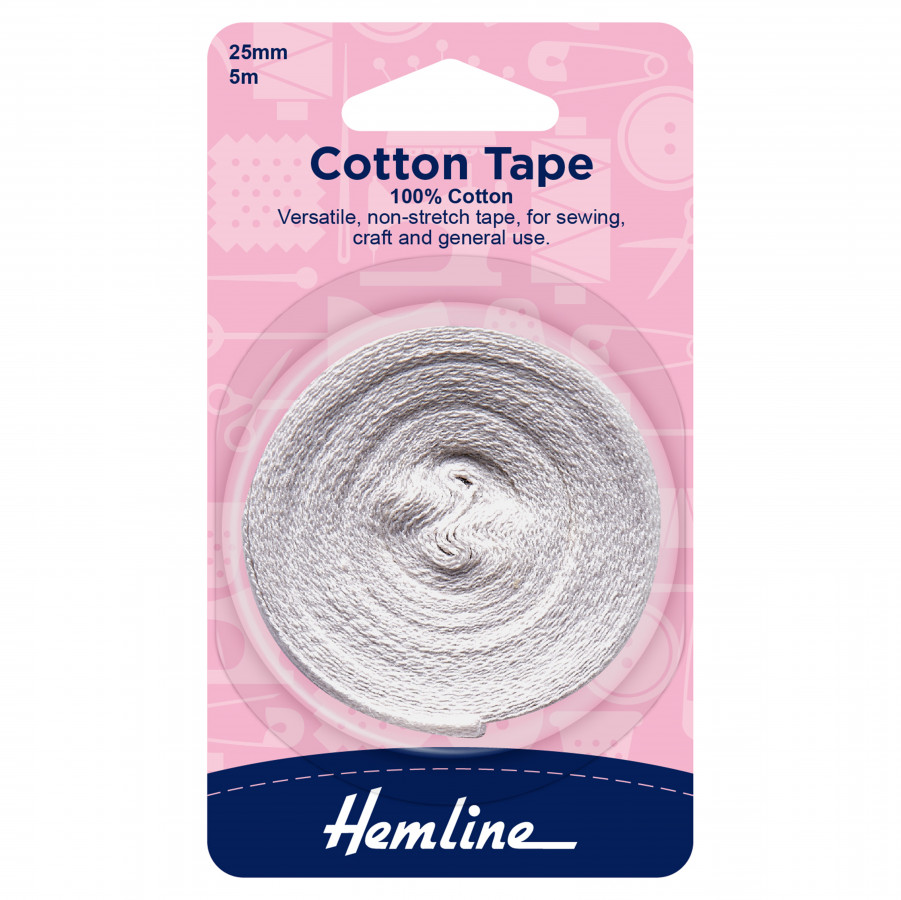 Hemline Cotton Tape - White - 25mm x 5m