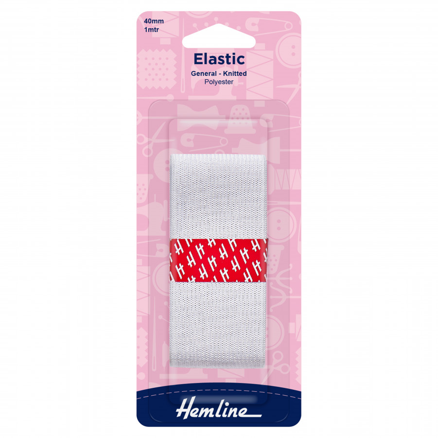 Hemline General Purpose Elastic - White - 40mm x 1m