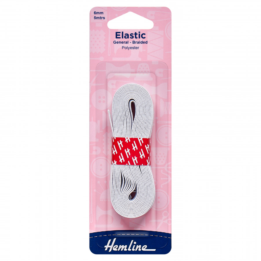 Hemline General Purpose Elastic - White - 6mm x 5m