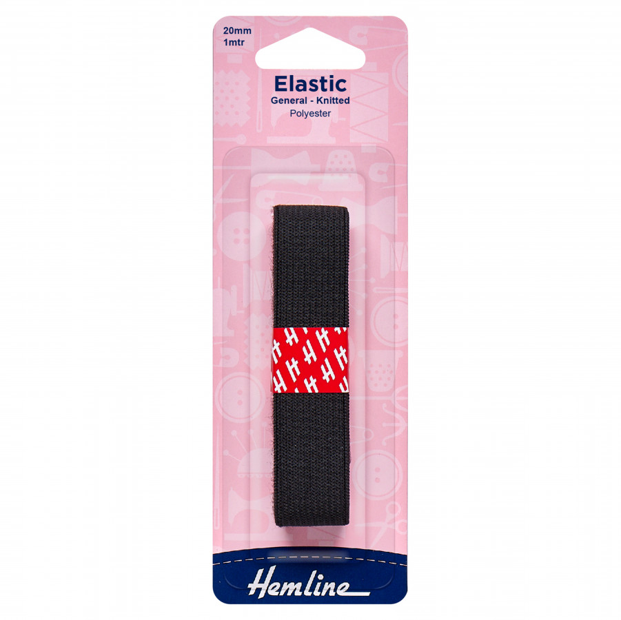 Hemline General Purpose Elastic - Black - 20mm x 1m