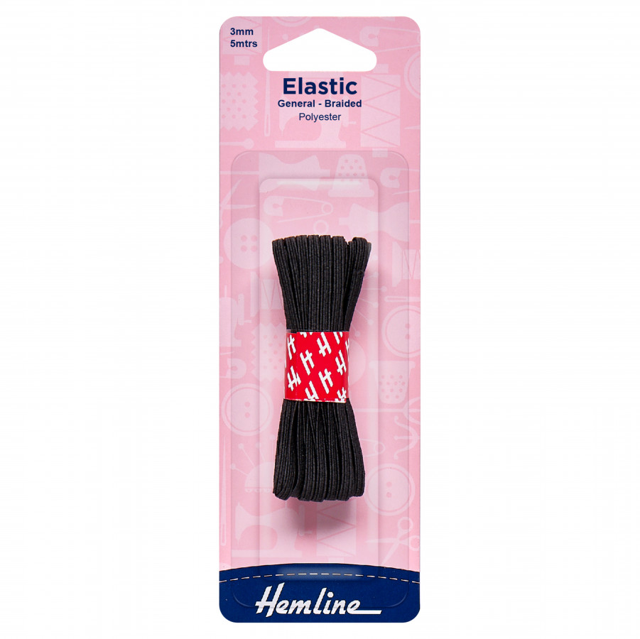 Hemline General Purpose Elastic - Black - 3mm x 5m