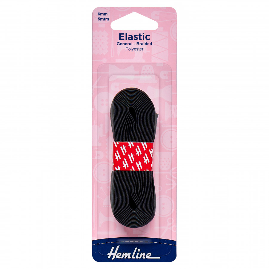 Hemline General Purpose Elastic - Black - 6mm x 5m
