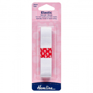 Hemline Non-roll Woven Elastic - White - 20mm x 1m