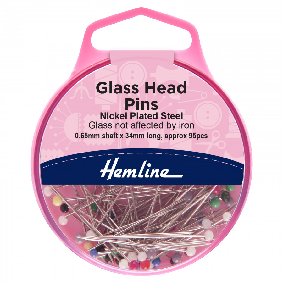 Hemline Glass Headed Pins - 34mm