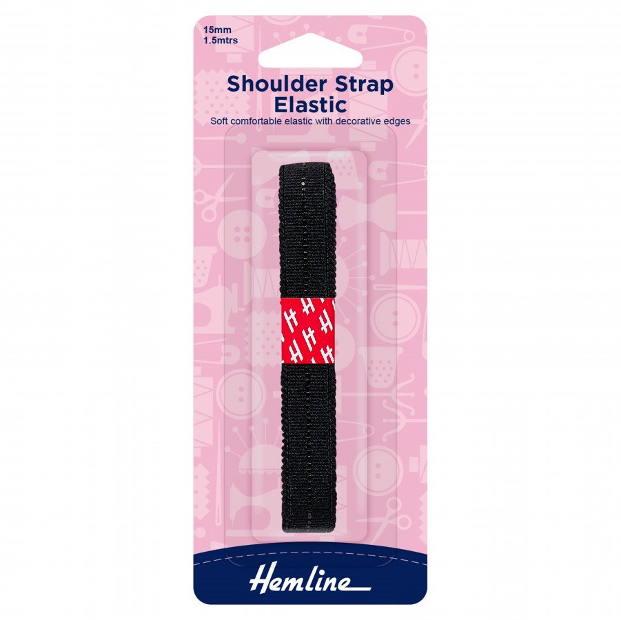Hemline Elastic Shoulder Strap Elastic - Black - 15mm x 1.5m