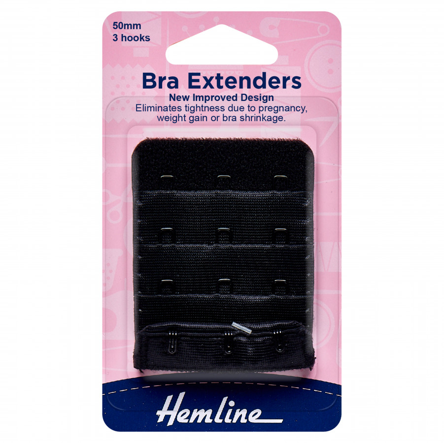 Hemline Bra Back Extenders 50mm - Black