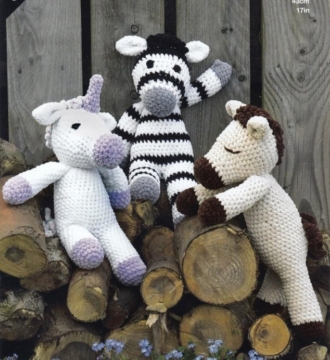 James C Brett Crochet Pattern JB933 Unicorn, Zebra & Horse