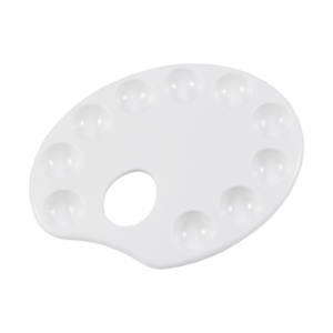 Oval White Plastic Painting Palette - 10 Well with Thumb Hole