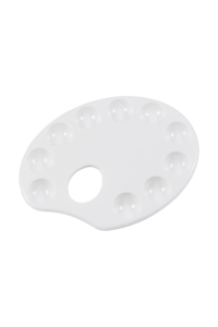Oval White Plastic Painting Palette - 10 Well with Thumb Hole