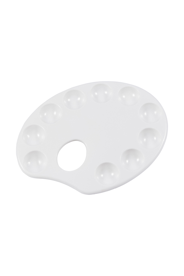 Oval White Plastic Painting Palette - 10 Well with Thumb Hole