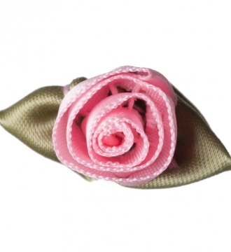 Large Ribbon Rose, With green leaves, Rose Pink 35 x 12mm