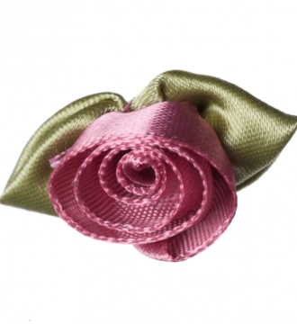 Large Ribbon Rose  - Dusky Pink, with Green Leaves