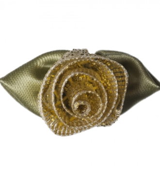 Satin ribbon rose green and gold