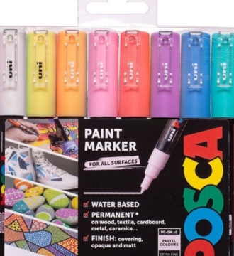 Posca PC-1M Extra Fine Bullet Tip Marker Pens 8pk Pastel Colours