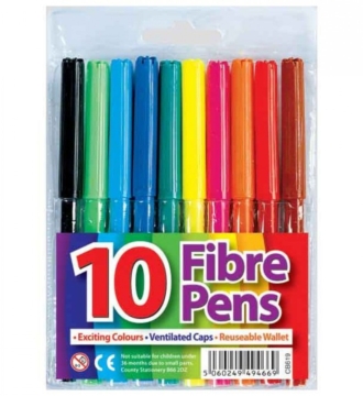 Fibre Tip Pens x 10 in Wallet