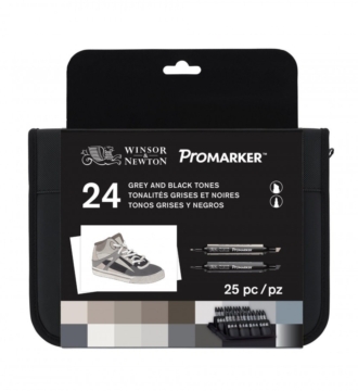 Winsor & Newton ProMarker Wallet Set of 24 - Black & Greys