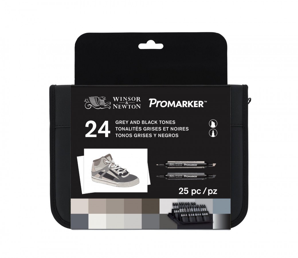 Winsor & Newton ProMarker Wallet Set of 24 - Black & Greys