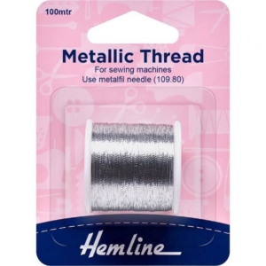 Hemline Metallic Thread: 100m: Silver