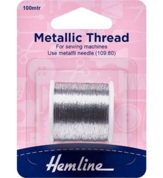 Hemline Metallic Thread: 100m: Silver