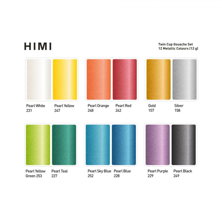 HIMI Twin Cup Gouache Set - 12 Shiny Metallic Colours - Image 2